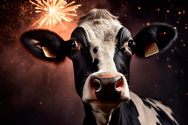 Vacca e fuochi d'artificio IA generativa