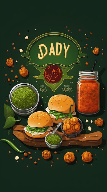 Vada Pav Dish con Chutney verde e Chutney all'aglio piccante un sito web di cultura culinaria indiana