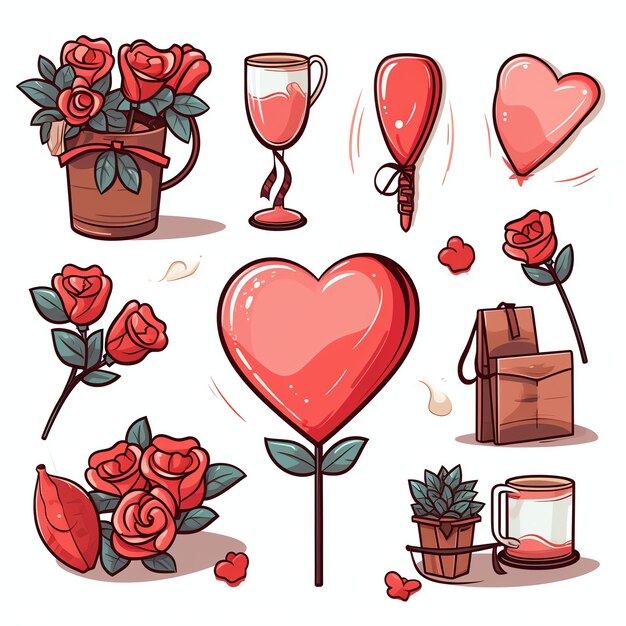 Valentine's Day icon set Valentines Day bundle Valentines Day elementi vettoriale semplice bianco b