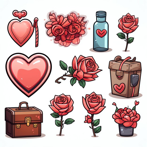 Valentine's Day icon set Valentines Day bundle Valentines Day elementi vettoriale semplice bianco b