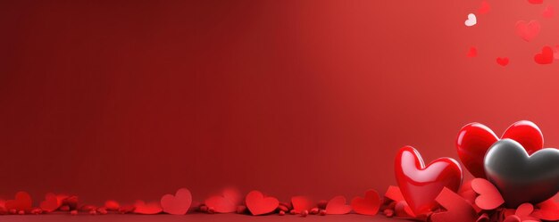 Valentine's day sfondo rosso con cuori biglietto di auguri con copia spazio generativo ai