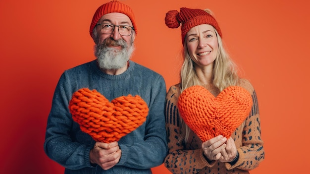 Valentine's Day Uomo e donna con cuori rossi ricamati e sorridenti generati