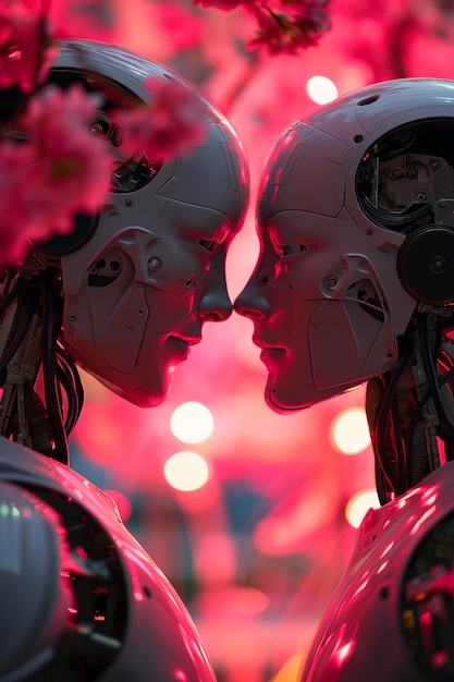 Valentine39s day Loving robots android IA Generated