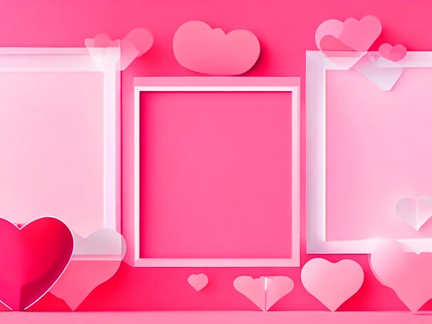 Valentines day concept background3d cuori di carta rossa e rosa con cornice quadrata bianca immagine gratuita