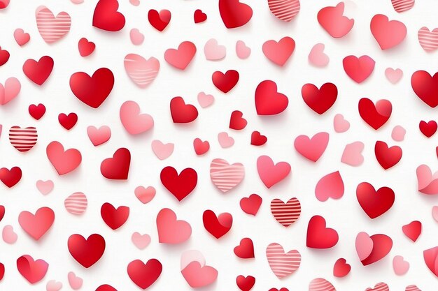 Valentini a forma di cuore senza cuciture sullo sfondo bianco