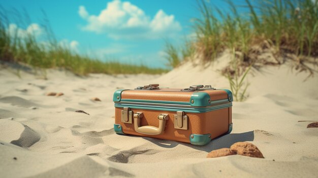 Valigia avventura per le vacanze estive nella sabbia generata dall'intelligenza artificiale