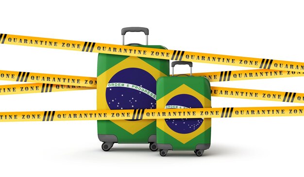 Valigia bandiera brasiliana ricoperta di nastro d'area di quarantena