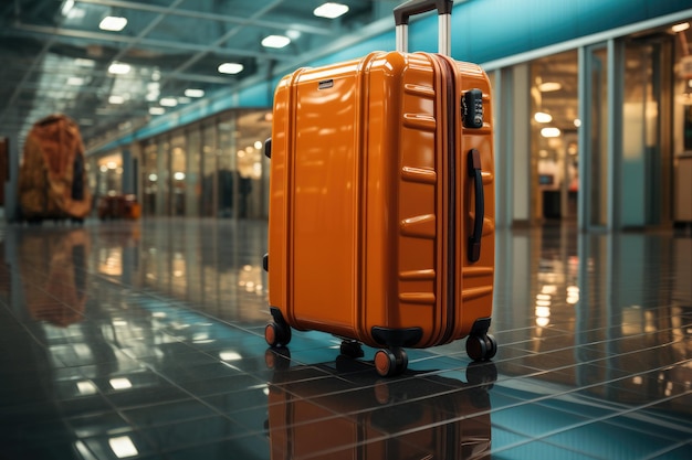 Valigia nel corridoio dell'aeroporto leggero vuoto Concetto di viaggio