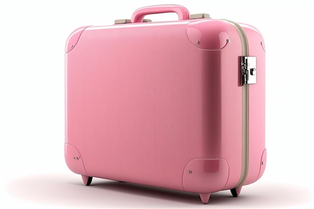 Valigia rosa isolata su sfondo bianco