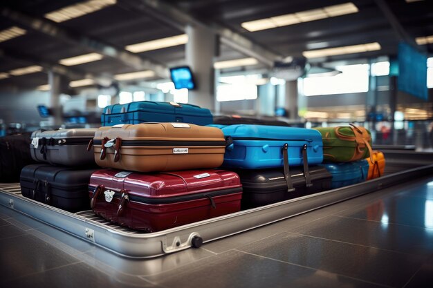 Valigie sul nastro trasportatore dei bagagli al terminal dell'aeroporto Ai generativa