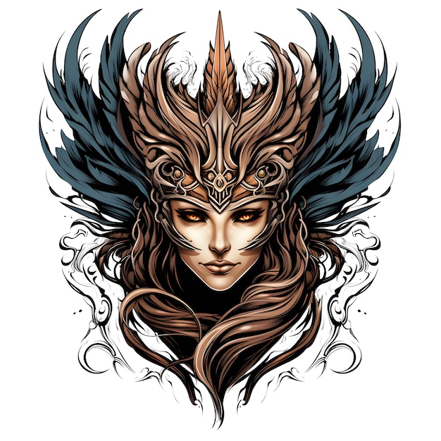 valkyrie testa maglietta tatuaggio design illustrazione arte oscura isolato su bianco