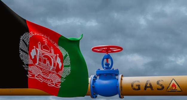 Valvola gas Afghanistan sul gasdotto principale Afghanistan Gasdotto con bandiere Afghanistan