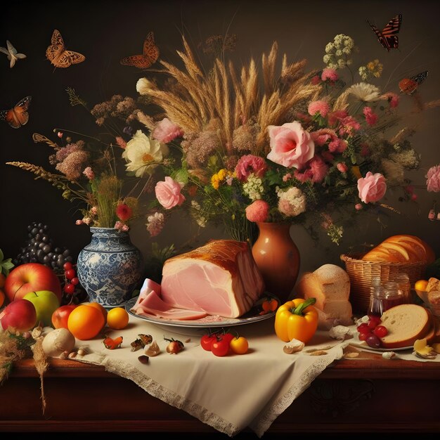 Vanitas stilllife fiori farfalle