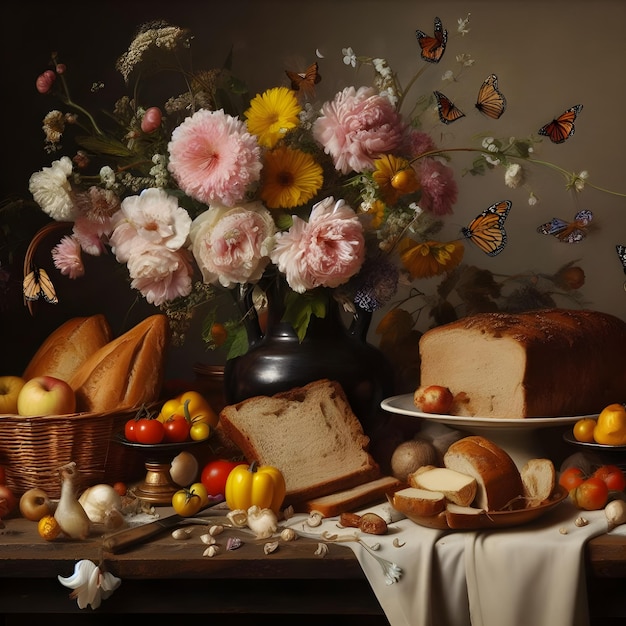 Vanitas stilllife fiori farfalle