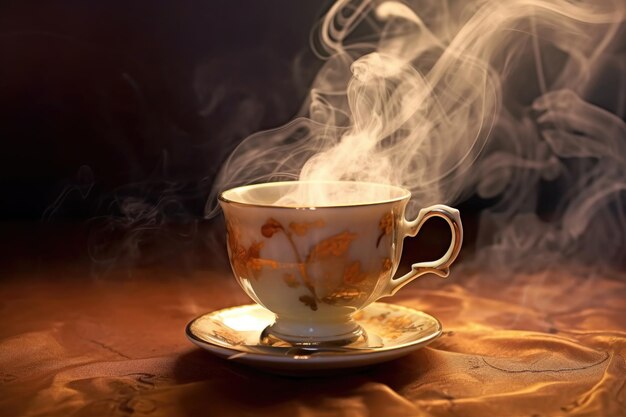 Vapo aromatico che si eleva da una tazza di tè appena preparata creata con ai generativi