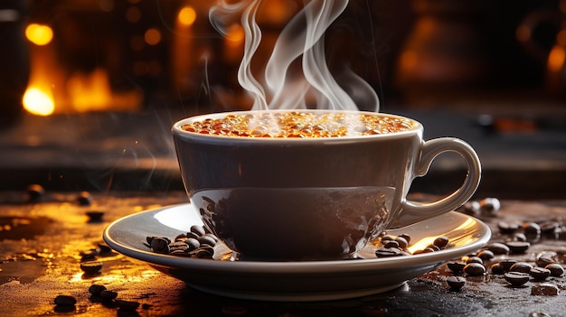 Vapore caldo che sale dal caffè in una tazza