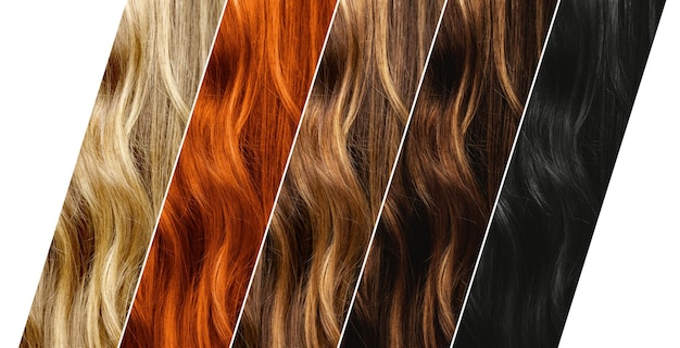 Vari colori di tintura per capelli. Set di diversi campioni di colore naturale dei capelli.
