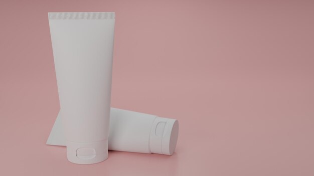 Vari contenitori cosmetici vuoti mockup tubo di crema di plastica Pacchetto di prodotti di bellezza isolato su rosa