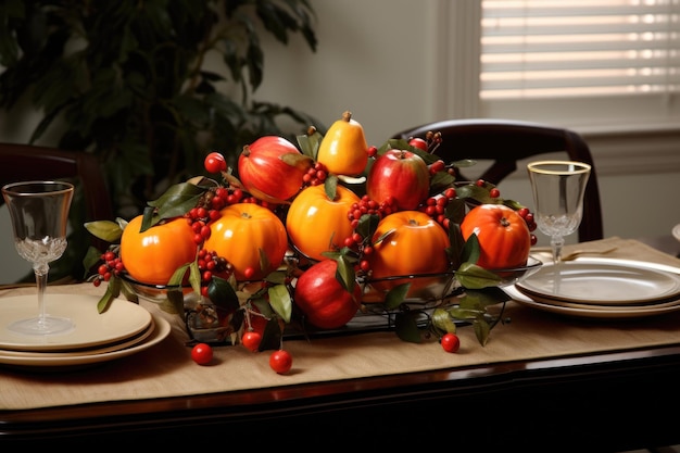 Vari falsi frutti decorativi sul tavolo della cucina mele e pere fatte per la decorazione interna