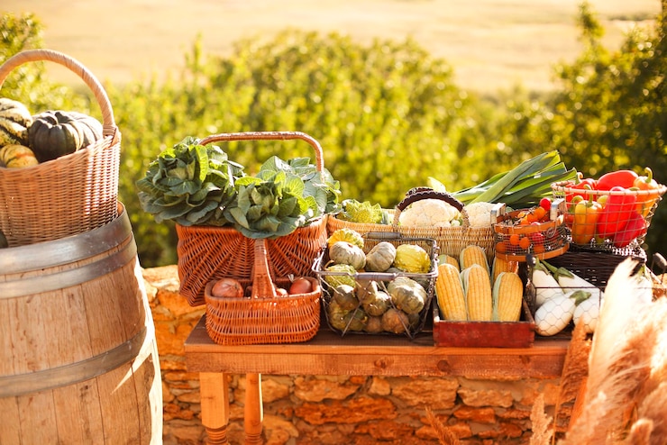Foto vari frutti in cesto sul campo