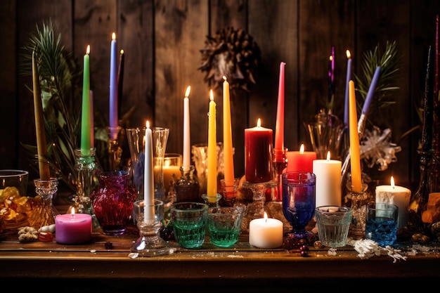 Vari tipi di candele di Capodanno su un tavolo