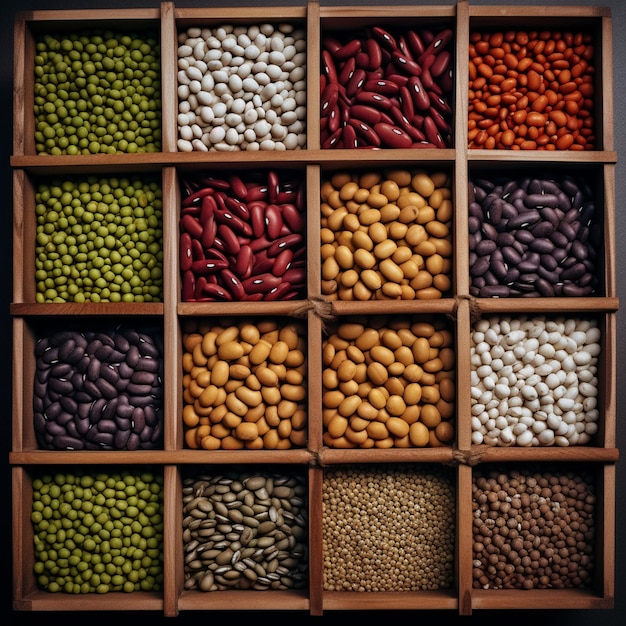 Vari tipi di semi che formano un mosaico colorato IA generativa