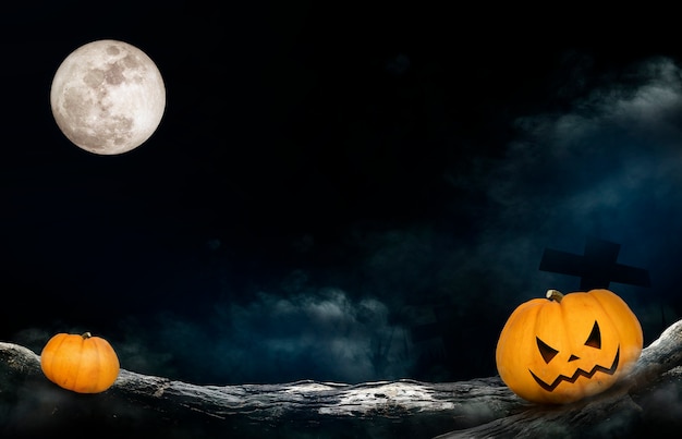 Vari zucca di Halloween con la luna piena