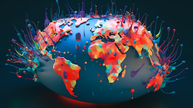 Variante Omicron con più punte colorate Nella mappa del mondo sullo sfondo
