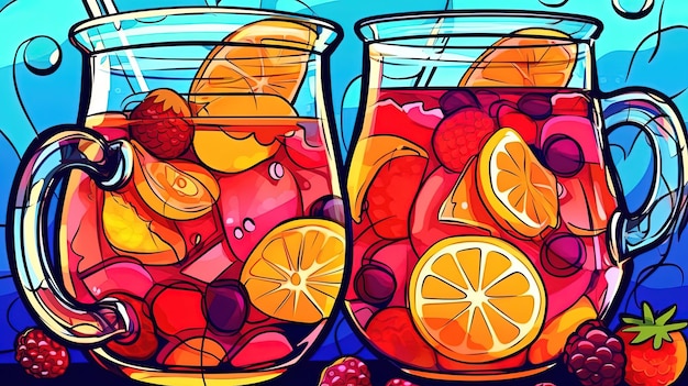 Variazioni fruttate di sangria Concetto di fantasia Illustrazione pittura