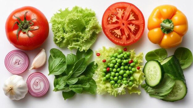 Varie verdure fresche e ingredienti per le insalate.