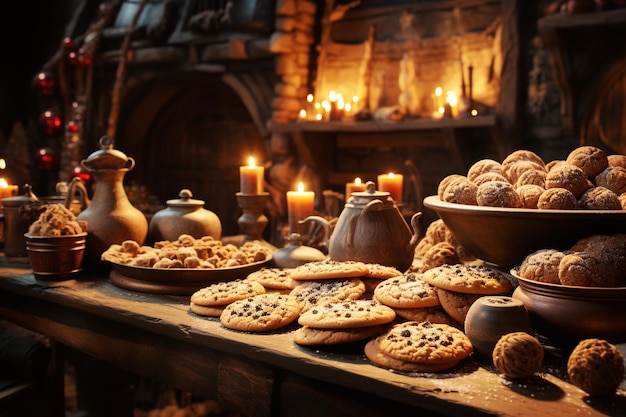 Varietà di biscotti natalizi dolci con anice stellato e cannella cottura tradizionale delle vacanze