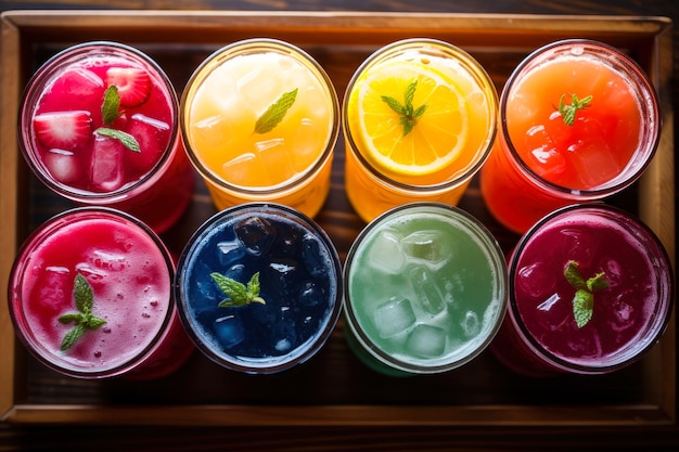 Varietà di cocktail colorati a piatto