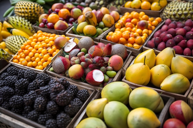 Varietà di frutta esotica su una bancarella del mercato a Istanbul IA generativa