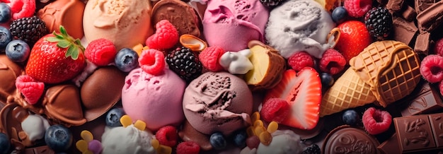 Varietà di gelati e dolcetti congelati di bacche e frutta IA generativa