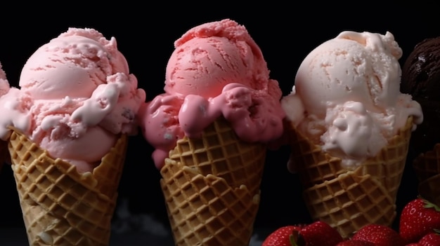 Varietà di palline di gelato in coni