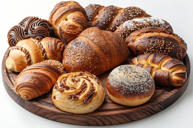 Varietà di pane su piatto di legno