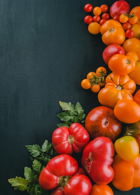 varietà di pomodori organici colorati maturi