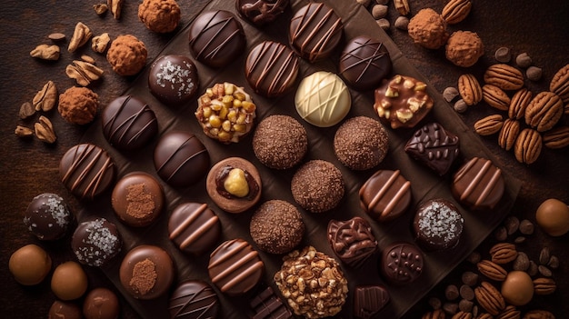 varietà di praline al cioccolato vista dall'alto verso il basso