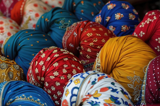 Varietà di turbani indiani di diversi colori e disegni