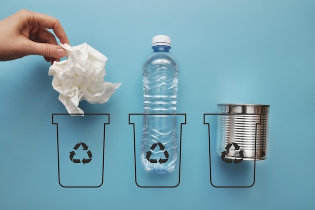 Various garbage and garbage cans Sorting and disposal of garbage and waste