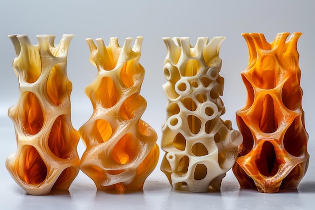 Various Intricately Designed 3D Printed Objects on Display with Gradient Background