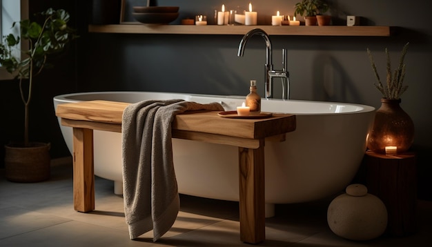 Vasca da bagno di lusso elegante rubinetto comodo relax all'interno generato da AI