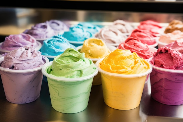 Vaschette gelato in una varietà di colori vivaci