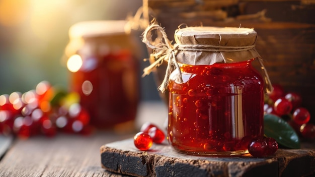 Vasetto di marmellata sul tavolo di legno