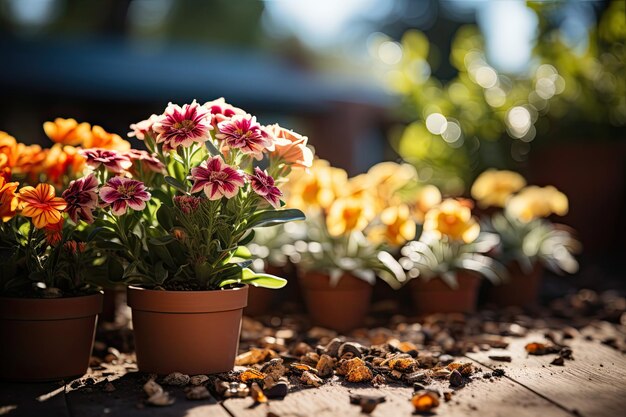 vasi con fiori nel concetto di giardinaggio giardino esterno