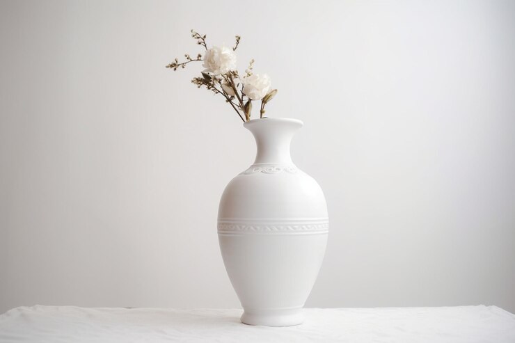 Foto vaso bianco decorativo con sfondo bianco