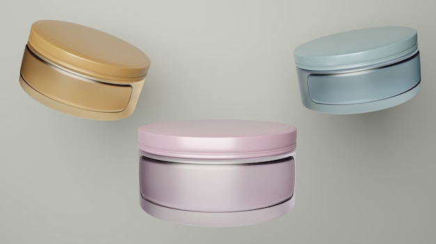 vaso cosmetico in vetro a tre colori con colore diverso per mockup e branding