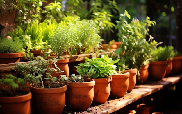 Vaso di argilla Giardino delle erbe immerso nella luce del sole