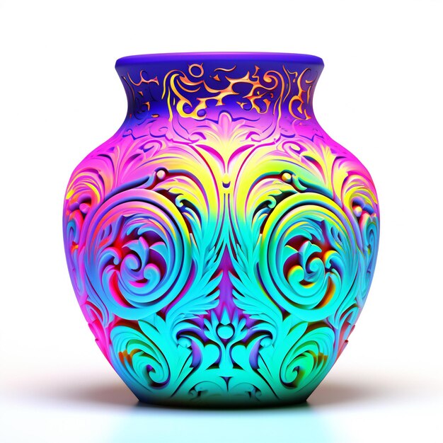 Vaso di ceramica colorato isolato su sfondo bianco