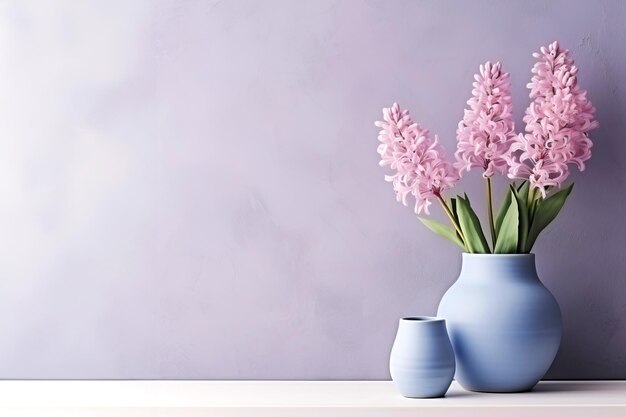 Vaso di ceramica con fiori primaverili contro il vuoto